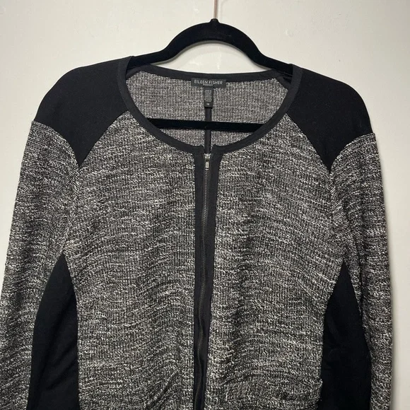 Eileen Fisher Women’s Black Grey Tweed Boxy Full zip Blazer Cardigan in 1X - Picture 3 of 9